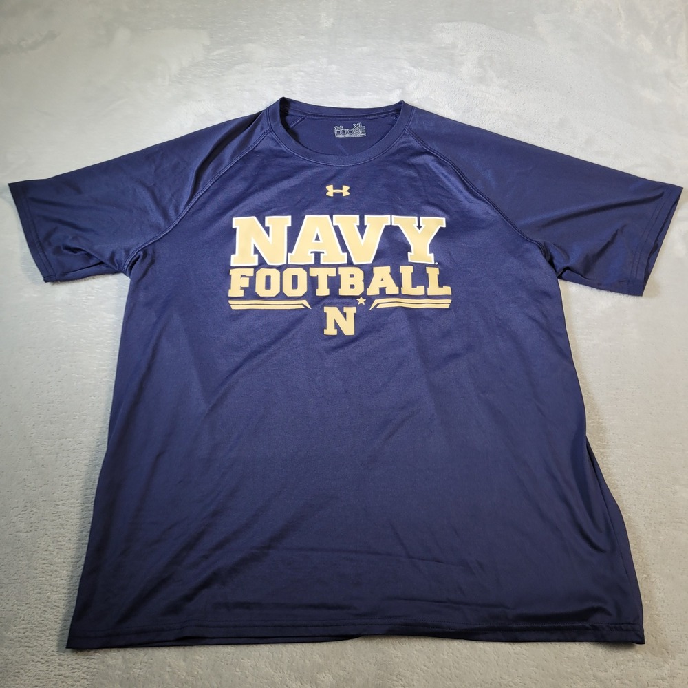 Under Armour Navy Football Shirt Mens XL Blue Short Sleeve Loose Fit Performance